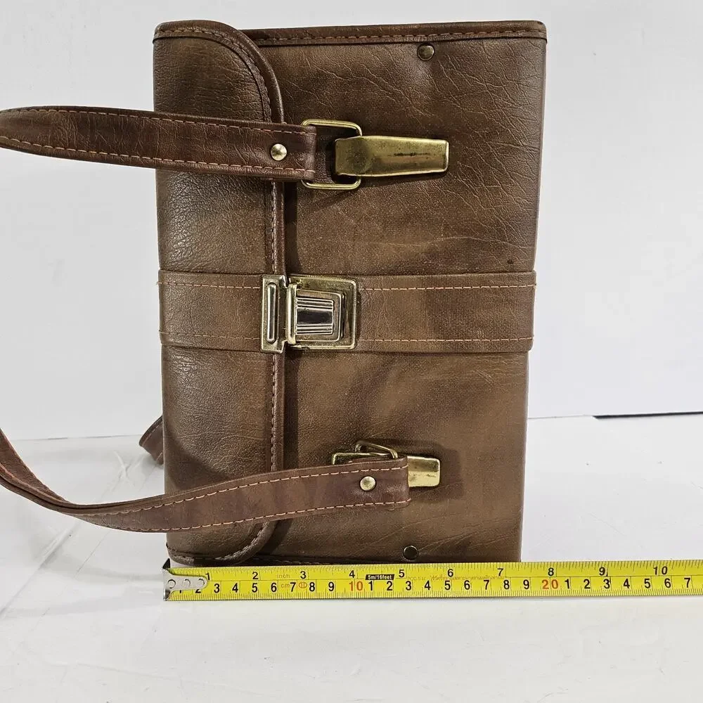 Vintage Brown Leather Camera Case Hard Shell Retro Travel Bag w/ Strap